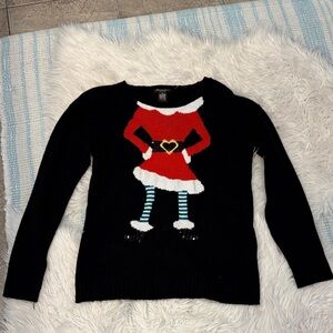 Women's Black Christmas Sweater with Red and White Design